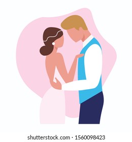 Wedding Ceremony. Man and Woman Getting Married. Bride and Groom Holding Hands. Cartoon Flat Vector Illustration