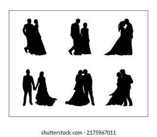 Hochzeitsfeier für frisch vermählte Paare Braut und Bräutigam Ehemann Hochzeit Silhouette