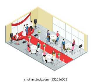 Wedding ceremony in restaurant isometric composition vector illustration