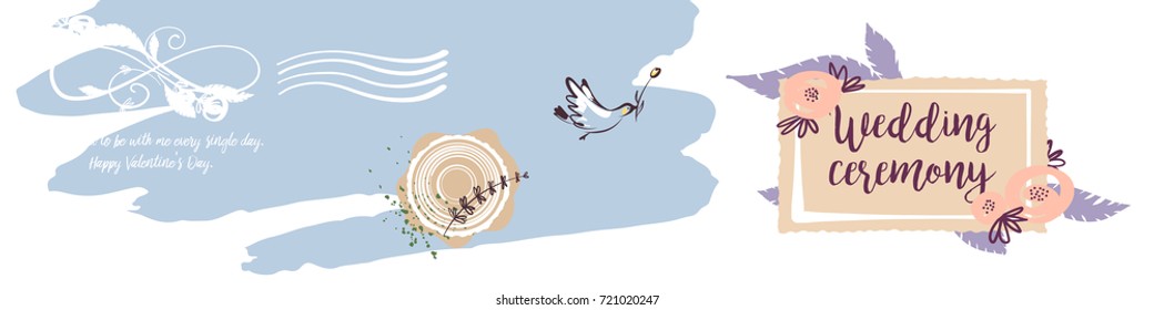 Wedding ceremony. Template banner, poster, invitation card, logo for happy event. Hand-drawn vector illustration.  