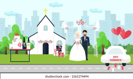 Wedding Ceremony Church Flat Style Priest Stock Vector (Royalty Free ...