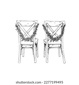 Wedding chairs. Vector illustration in doodle sketch style.