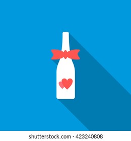 Wedding champagne bottle icon, flat style