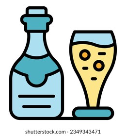 Wedding champagne bottle icon outline vector. Event service. Ceremony party color flat