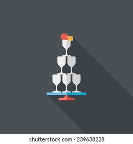 wedding champagne cups flat icon with long shadow,eps10