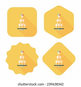 wedding champagne cups flat icon with long shadow,eps10