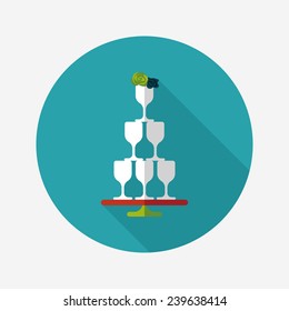 wedding champagne cups flat icon with long shadow,eps10