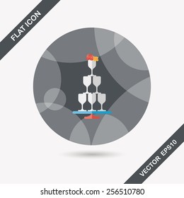 wedding champagne cups flat icon with long shadow,eps10