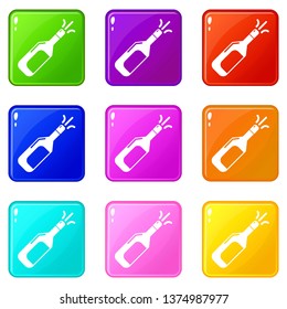 Wedding champagne explosion icons set 9 color collection isolated on white for any design