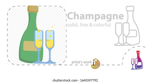 wedding champagne flat icon. line icon