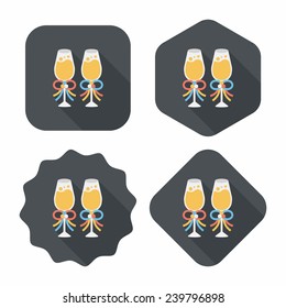 wedding champagne flat icon with long shadow,eps10