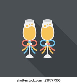 wedding champagne flat icon with long shadow,eps10