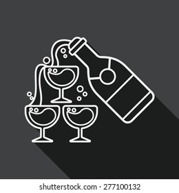 wedding champagne flat icon with long shadow, line icon