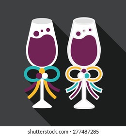 wedding champagne flat icon with long shadow, line icon