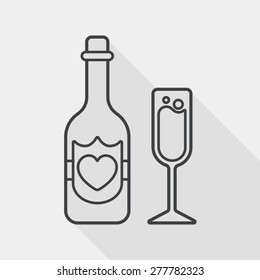 wedding champagne flat icon with long shadow, line icon