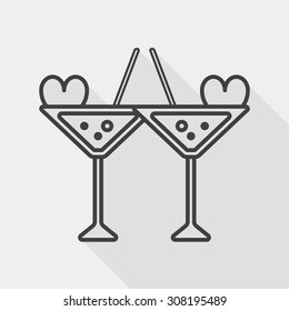 wedding champagne flat icon with long shadow, line icon