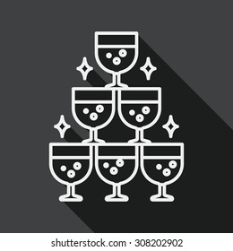 wedding champagne flat icon with long shadow, line icon