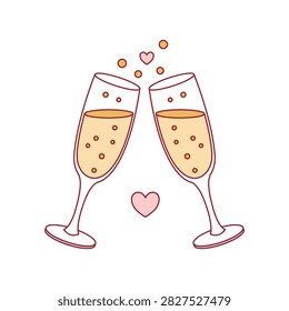 Wedding Champagne Glasses with Hearts and Bubbles