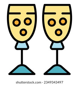 Wedding champagne glasses icon outline vector. Event service. Party ceremony color flat