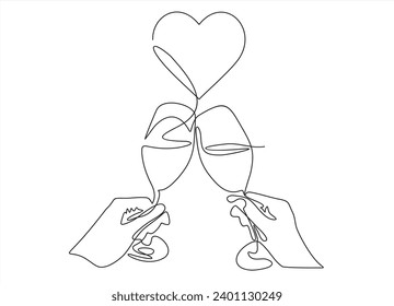 Wedding cheers wine glass. Two Hands cheering with glasses of champagne. Vector illustration.	
