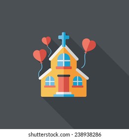 wedding church flat icon with long shadow,eps10