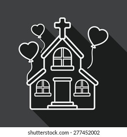 wedding church flat icon with long shadow, line icon