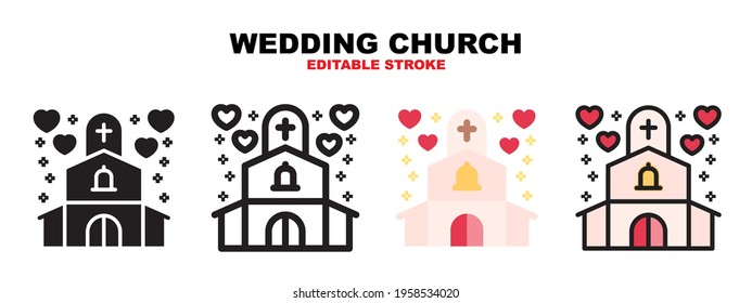 Wedding Church icon set with different styles. Icons designed in filled, outline, flat, glyph and line colored. Editable stroke and pixel perfect. Can be used for web, mobile, ui and more.