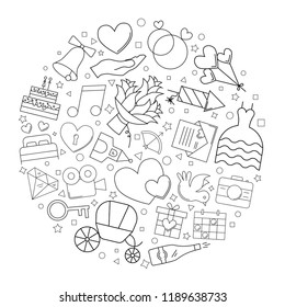 Wedding circle background from line icon. Linear vector pattern. Vector illustration