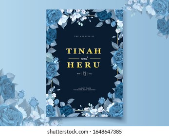 wedding classic blue floral invitation card template
