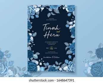 wedding classic blue floral invitation card template