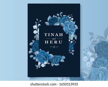 wedding classic blue floral invitation card template