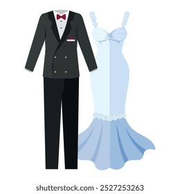 Trajes clásicos de la boda del novio y de la novia aislados