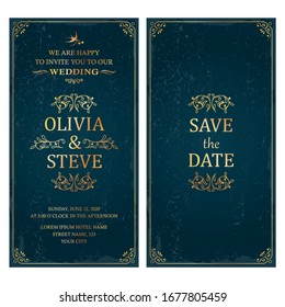 Wedding classic vintage style invitation template card flyer background design vector