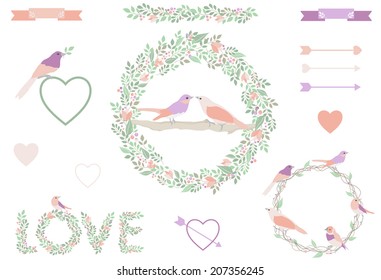 Wedding clip art frame birds and floral