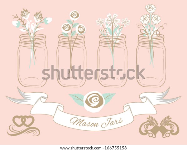 Wedding Clip art with\
Mason Jars in Vector