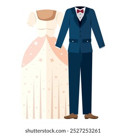 wedding clothes of the bride and groom isolated