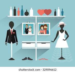 Wedding Clothing store. Boutique indoor. Flat design vector illustration.