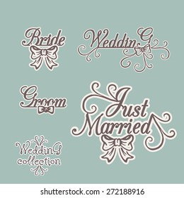 Wedding collection. Bride, Groom, Wedding, Just married. Vector illustration