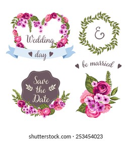 Wedding collection with hand-drawn flowers and plants for your design