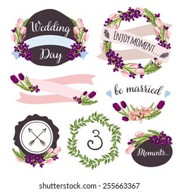 Wedding collection with hand-drawn flowers and plants for your design