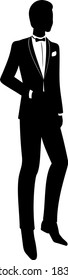 Wedding collection. Vector art. Groom in black wedding suit.