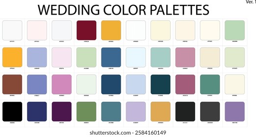 Wedding Color Guide Palette. For interior design, graphic designer, branding, data visualization, fashion business, garments, seasonal color analysis, and paints companies.