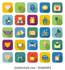 Wedding color icons with long shadow on white background
