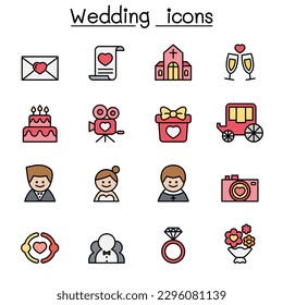 Wedding color line icon set