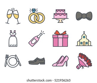 Wedding Colored Icon Filled Pack Set