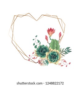 Wedding colorfiull frame with succulent and cacti. Vector.