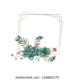 Wedding colorfiull frame with succulent and cacti. Vector.