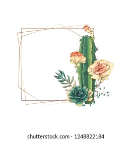 Wedding colorfiull frame with succulent and cacti. Vector.