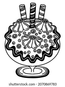 La página de la boda de colorear la torta grande. Vector de página de color desagradable