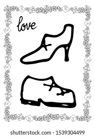 Wedding coloring page isolated with line art wreath. Wedding line art coloring sheets. Wedding activity page.